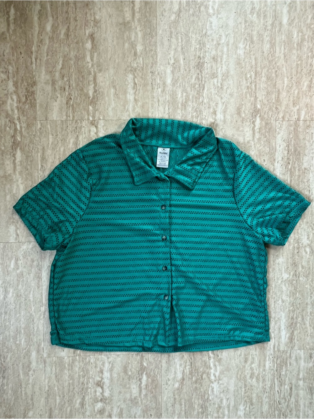 Hurley Light Weight Teal Perforated Button-Down Short Sleeve Shirt XL
